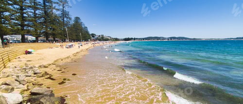 Preview: a daytime view along beach with a cloudless sky