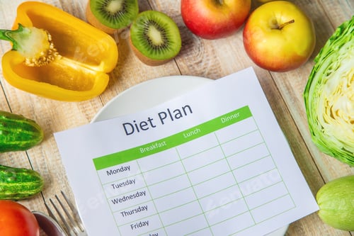 Preview: Weekly diet plan. The concept of proper nutrition. Selective focus.