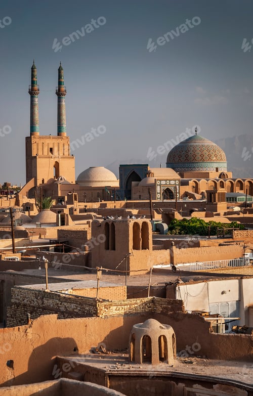 Preview: rootops and landscape view of yazd city old town iran