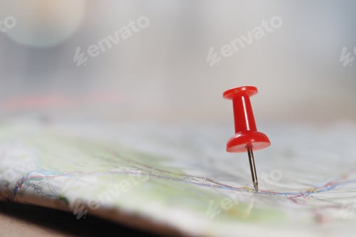 Preview: Red pushpin highlights a location on a detailed map