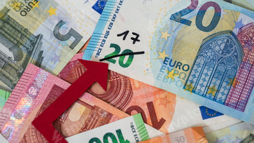 Preview: Closeup shot of the Euro currency, depreciation concept