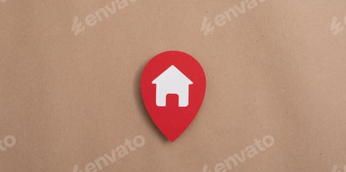 Preview: Sign of the home on the red background - the concept of the real estate protection