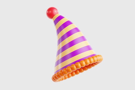 Preview: Striped Party Hat with Pom Pom