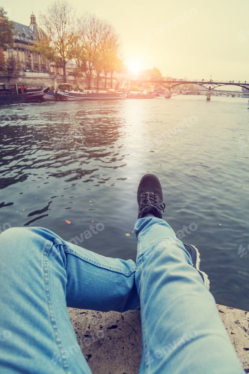 Preview: Man'S Shoes On The Seine River In Paris, Pont Neuf.