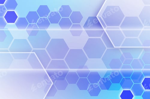 Preview: Abstract technological background consisting of a set of hexagons and other geometric shapes in blue
