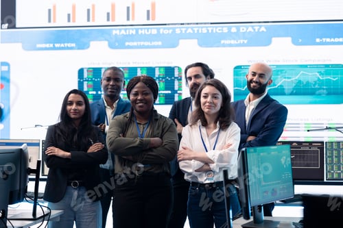 Preview: Confident smiling enterprise team uniting their forces to improve workflow