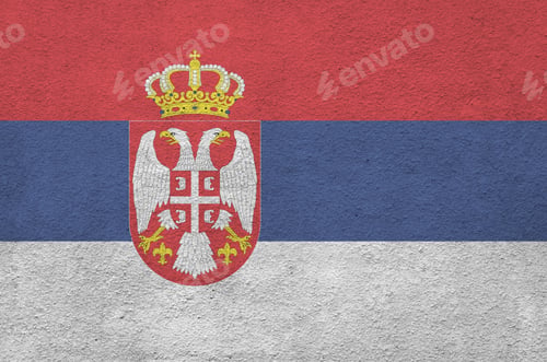 Preview: Serbia flag depicted in bright paint colors on old relief plastering wall close up