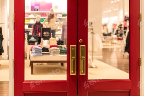 Preview: Big red doors looking into a retail store