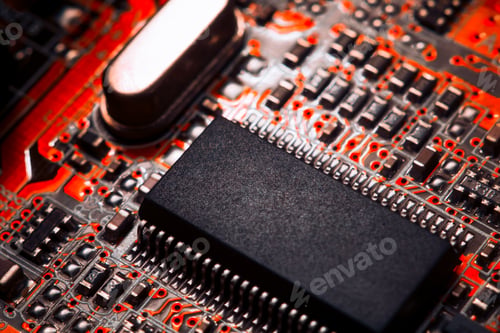 Preview: Bokeh electronic circuit close up computer. Selective focus