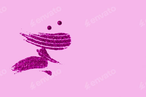 Preview: Pink glitter smear on colored background top view with copy space. Christmas glitter element