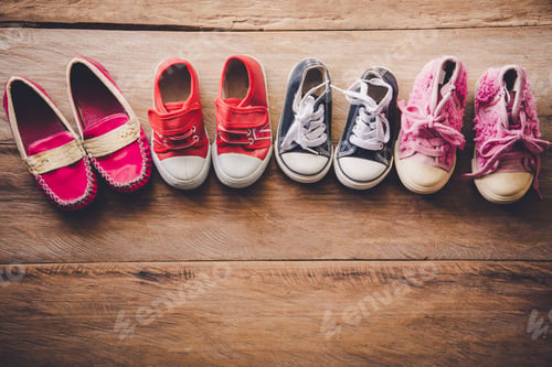 Preview: shoes for children on wooden floor