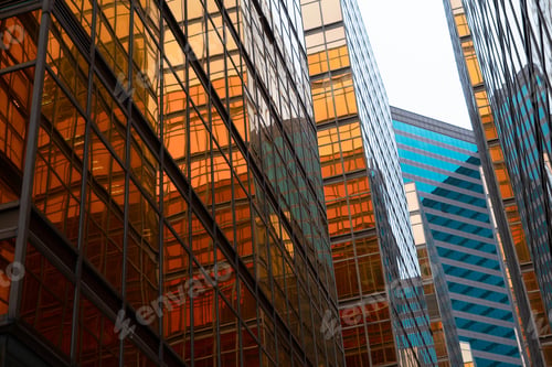 Preview: Office buildings windows. Glass architecture facade design with reflection