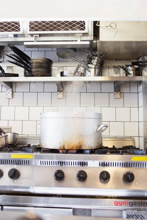 Preview: Metal container on stove at commercial kitchen
