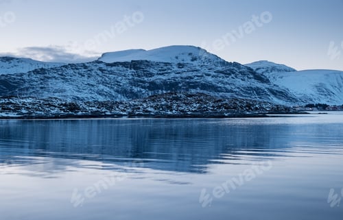 Preview: Lofoten Islands, Norway. Winter landscape in Norway. Mountains and sea coast.