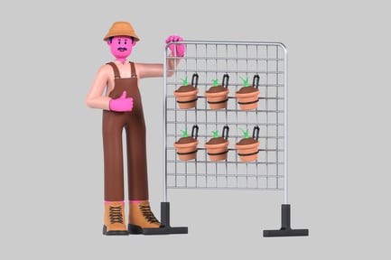 Preview: Cartoon gardener with plant display rack