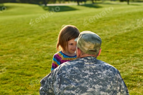 Preview: Soldier is looking in the eyes of his daughter.