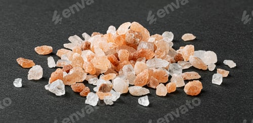 Preview: Pile of pink himalayan salt on black background