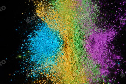 Preview: top view of colorful holi powder isolated on black, Hindu spring festival