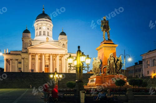 Preview: Helsinki, Finland. Senate Square With Lutheran Cathedral And Mon