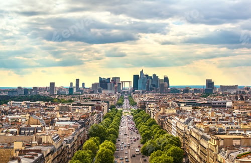 Preview: La Defense business area, Grande Armee avenue. Paris, France