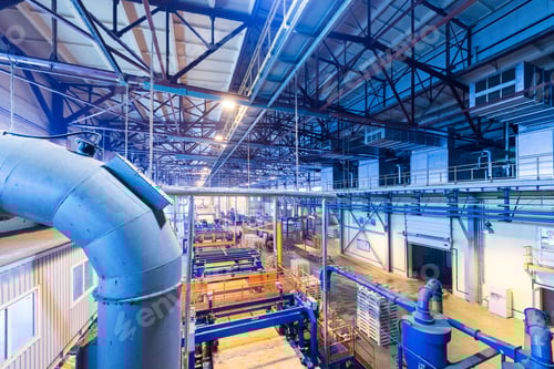 Preview: Fiberglass production industry equipment at manufacture background