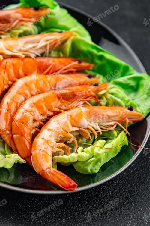 Preview: shrimp fresh prawn seafood crustacean langoustine meal food snack on the table copy space food