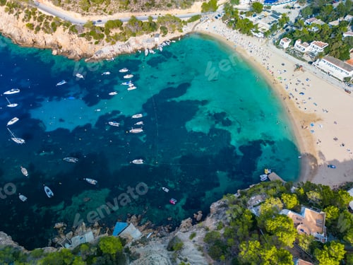 Preview: Aerial view of Cala Vadella, Ibiza islands, Spain