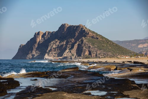 Preview: Gazipasa, sea beach, cliffs, turquoise colour and waves. Koru beach.