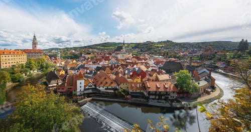 Preview: Panoramic aerial view of Cesky Krumlov with Castle - Cesky Krumlov, Czechia