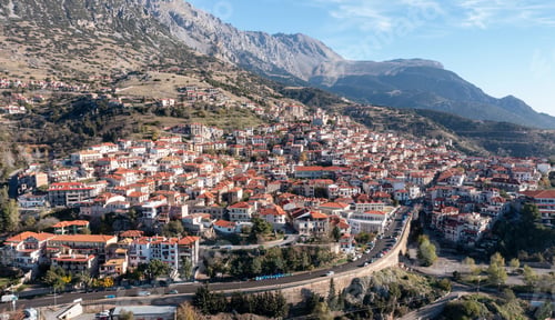 Preview: Greece Arachova village on Parnassos Mountain, Viotia. Tourist resort for winter sports,