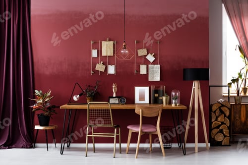Preview: Burgundy elegant workspace interior