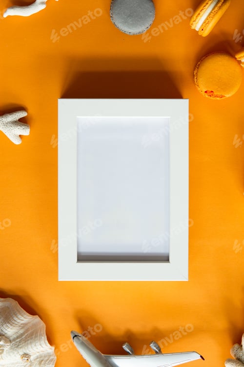 Preview: Empty white frame of picture on the yellow background.