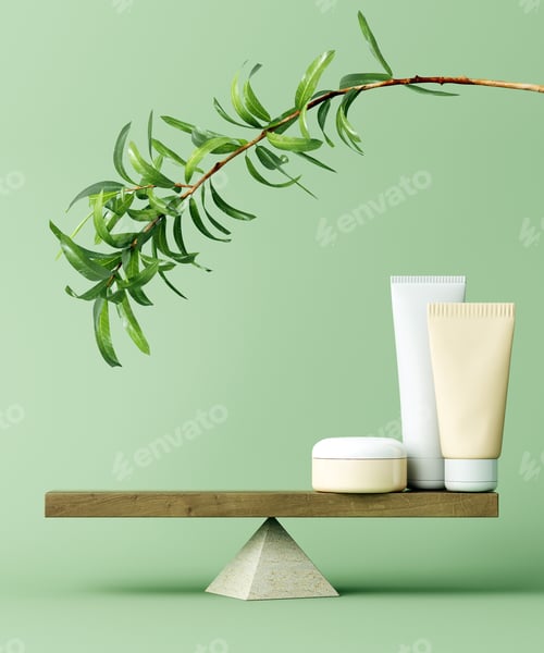 Preview: Cosmetic product presentation. Abstract composition of balance. Podium 3d illustration.