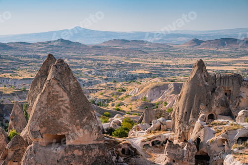 Preview: Cappadocia valley with cave houses in the foreground