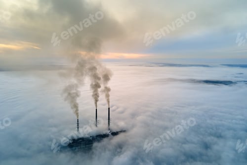 Preview: Coal power plant high pipes with black smoke moving upwards polluting atmosphere