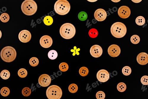 Preview: Colorful Buttons and Flower on Black Background