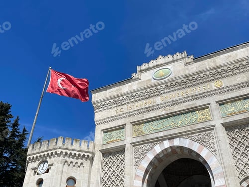 Preview: Istanbul University, the main entrance with national flags