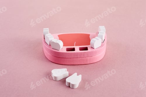 Preview: Teeth loss concept. Wooden jaw model with missing or extracted tooth
