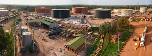 Preview: Panoramic shot of modern factories in an industrial area in the daylight.