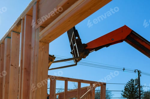 Preview: Residential home framing view on new house wooden under construction