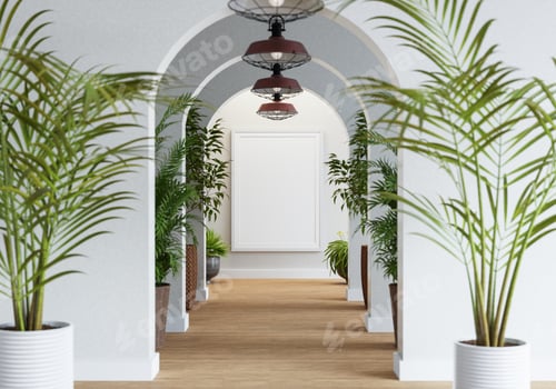 Preview: 3D Mockup photo frame in Modern interior of Lobby hall