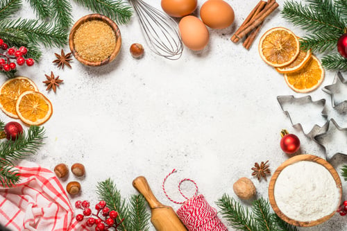 Preview: Christmas baking background on white table