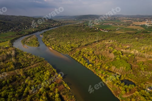Preview: Dunajec River in Lesser Poland at Spring Morning. Aerial Drone View