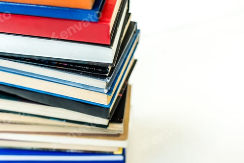 Preview: pile of colorful books, isolated on white