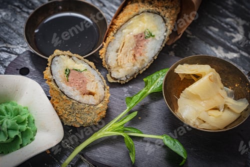 Preview: Still Life. Japanese Cuisine- Roll In A Package. Flat Lay