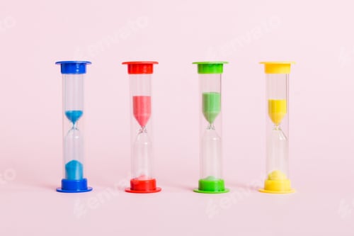 Preview: hourglass on the table, sand clock as time passing concept for business deadline, copy space