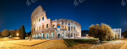 Preview: Rome, Italy. Colosseum Also Known As Flavian Amphitheatre In Evening Or Night Time.