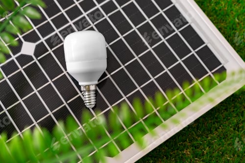 Preview: Solar energy panel and light bulb, green energy