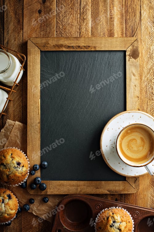 Preview: Freshly baked blueberry muffins in a rustic setting