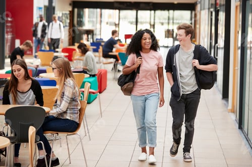 Preview: Communal Area Of Busy College Campus With Students